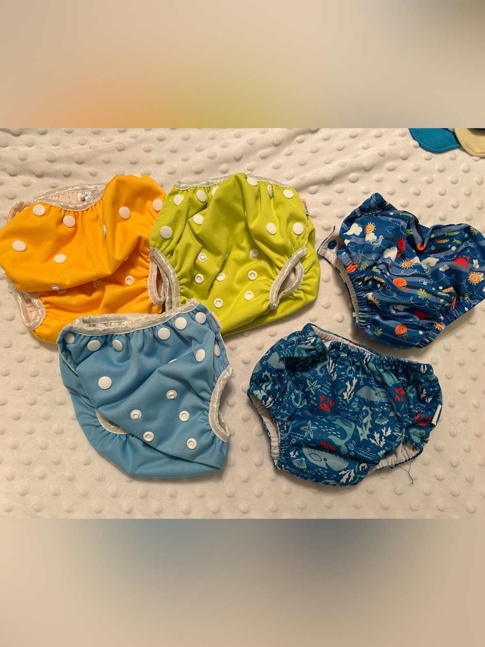Bundle of 5 Reusable Kids Swim Diapers.